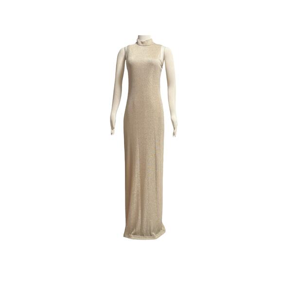 90s Filigree LTD Collection Metallic Gold Bodycon Gown Dress Made in USA Size 12 - Picture 9 of 9